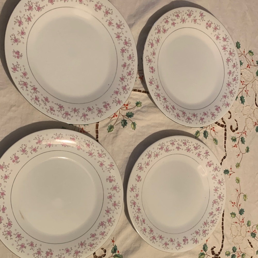 Vintage White/pink with silver trim fine China Flower pattrn 4 plates/6 dessert